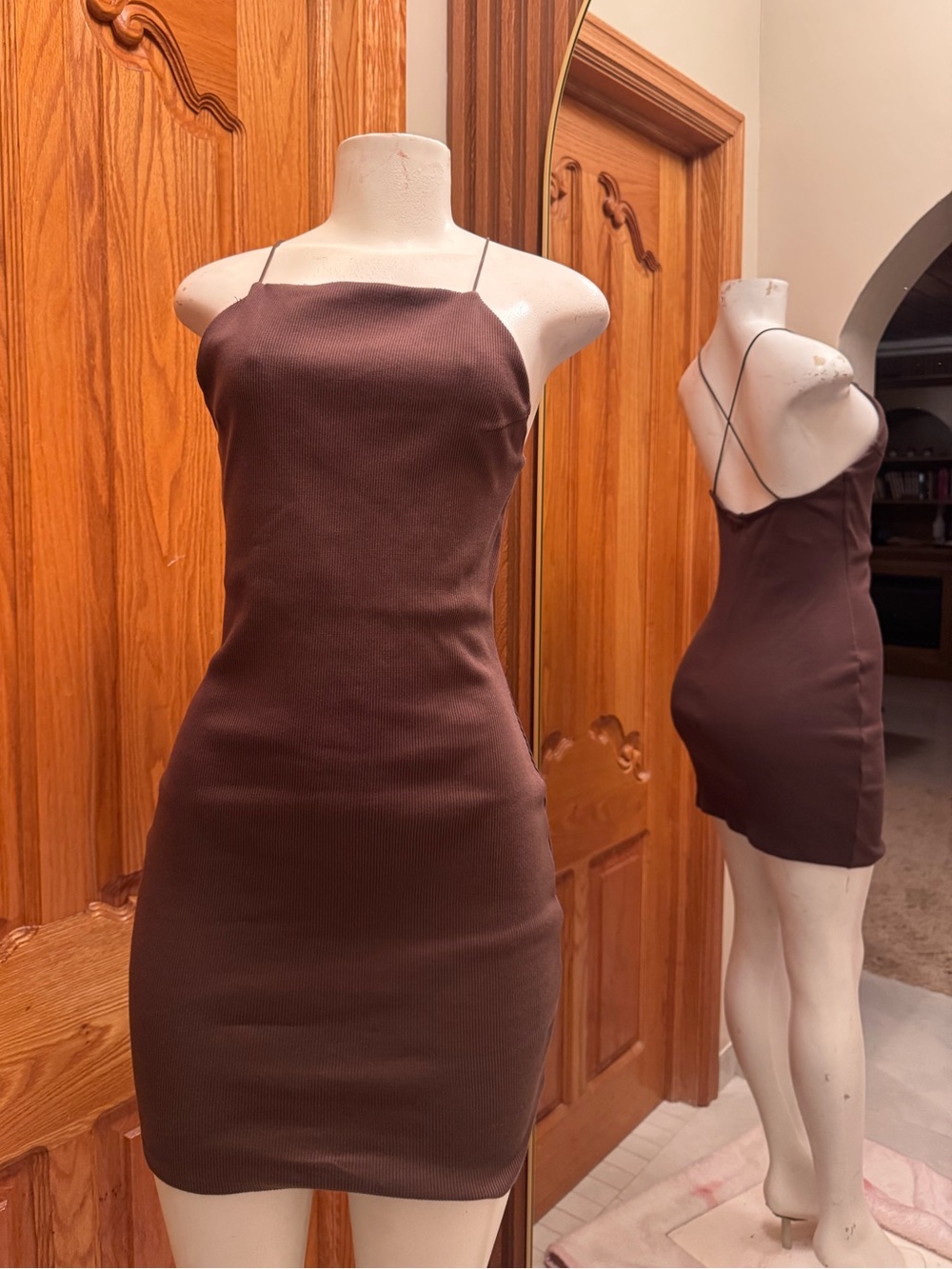 Bershka brown backless mini dress